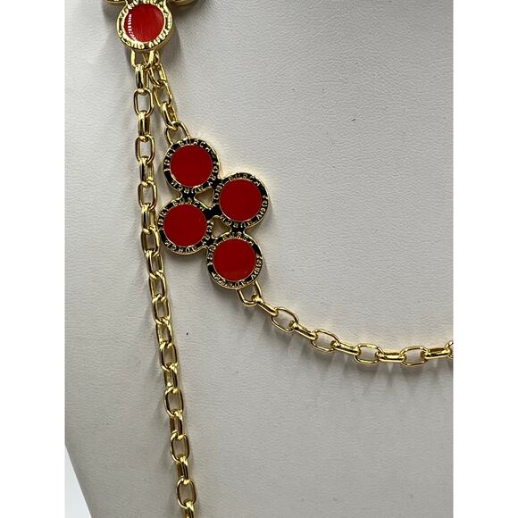 Tory Burch Kira Clover Necklace in gold-tone with red enamel or resin accents - Picture 4 of 12